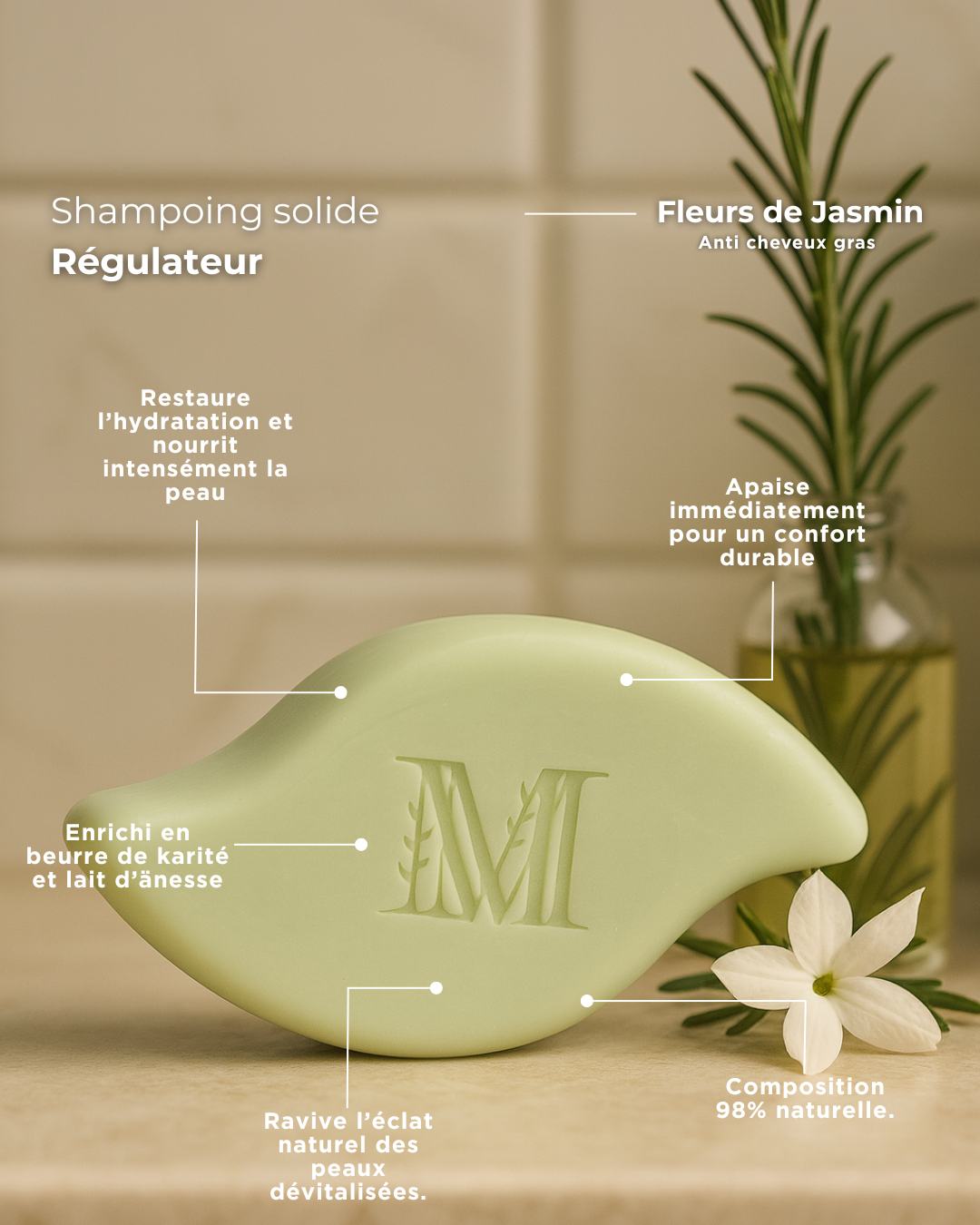 Shampoing solide régulateur